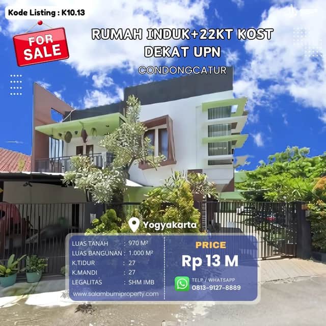 Rumah Induk 5 Kamar Tidur + 22 Kost Eksklusif Strategis di Jl. Kaliurang Km 6 Dekat UGM