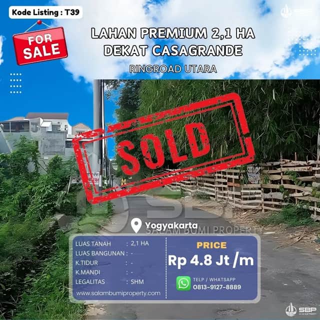 Tanah 2 Hektar Strategis di Barat Casa Grande, Ringroad Utara, Sleman