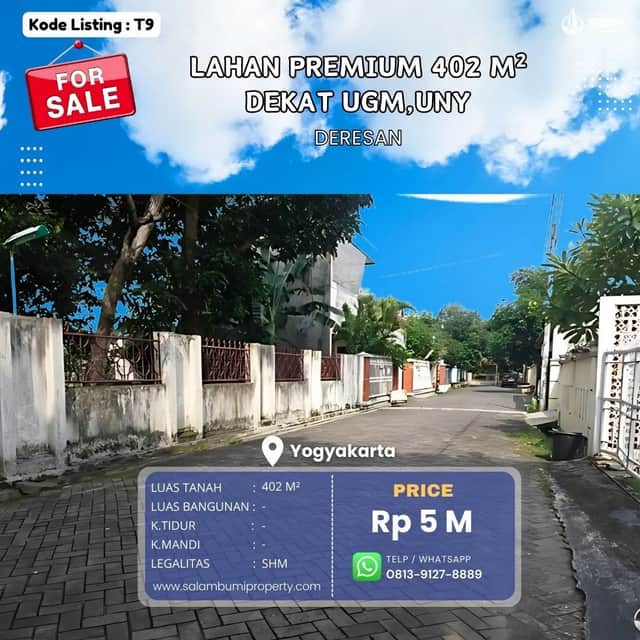 SHMP Strategis Deresan Dekat Masjid Nurul Asri, Dekat UGM dan UNY - 402m² Cocok untuk Kost Eksklusif