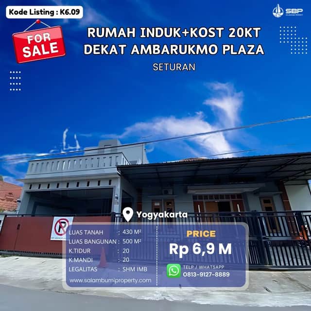 Rumah Induk + 20 Kamar Kost Eksklusif di Seturan, Dekat UPN & Mall