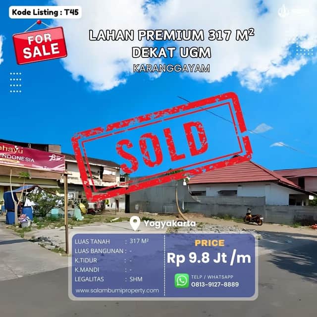 Tanah 317m² di Kawasan Strategis Karangwuni, Yogyakarta — Cocok untuk Investasi Kost Eksklusif