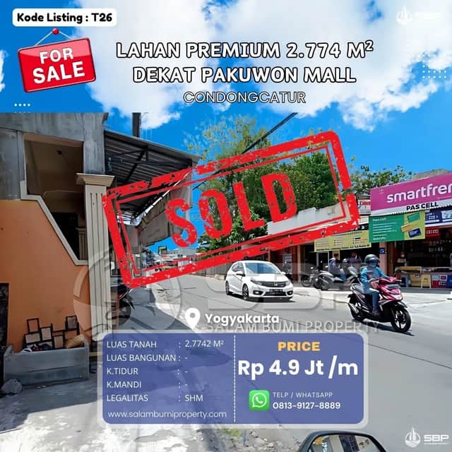 Turun Harga Jadi 4,9 Juta/m²! SHMP 2.774m² Strategis Pinggir Jalan Aspal di Condongcatur