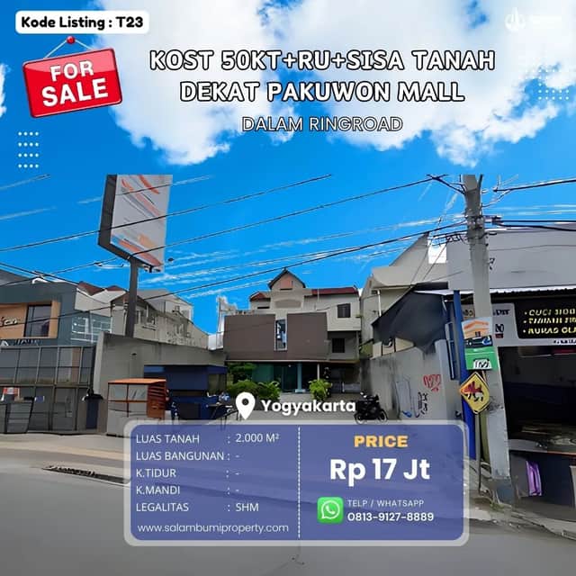 SHMP 2000m² Pinggir Jalan Utama Seturan Raya Bonus 50 Kamar Kost