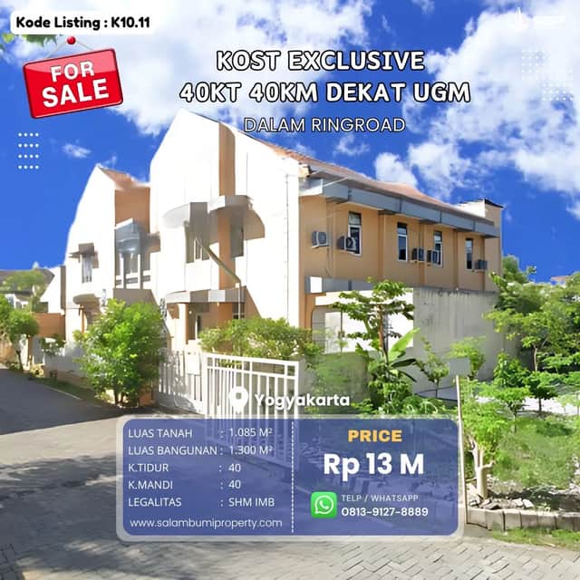 Kost Exclusive LT 1.085m², 40an KT, 3 lt Pogung dekat UGM dalam Ringroad