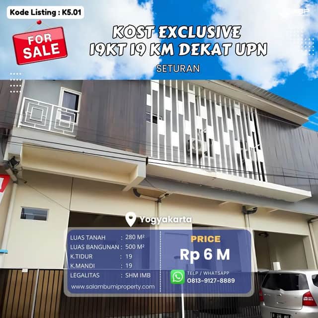 Kost Eksklusif 19 Kamar Dekat Kampus UPN Seturan