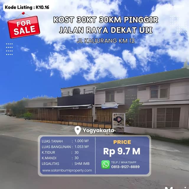 Kost 30 Kamar dengan Ruko Luas 1000m² di Pinggir Jl. Kaliurang, Dekat UII