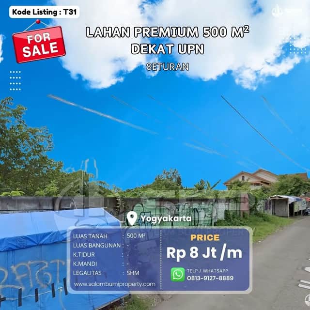 Lahan Strategis SHMP 500m² - Akses Jalan Lebar Seturan dalam Ringroad Dekat UPN
