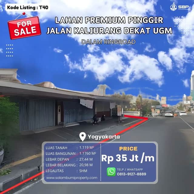 Tanah Strategis + Bonus Bangunan di Pinggir Jalan Kaliurang, Dekat UGM, Hoek 2 Muka - Harga Turun!