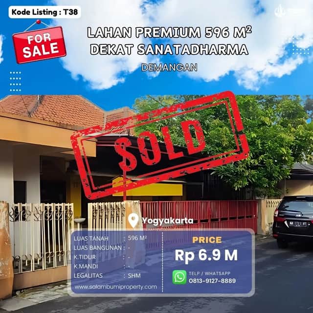 Tanah Strategis Bonus Bangunan 596m² LD 19m di Demangan, Mrican, Gejayan