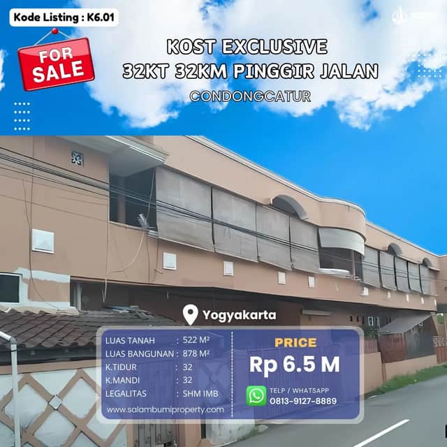 Rumah Kos Strategis 32 Kamar di Condongcatur