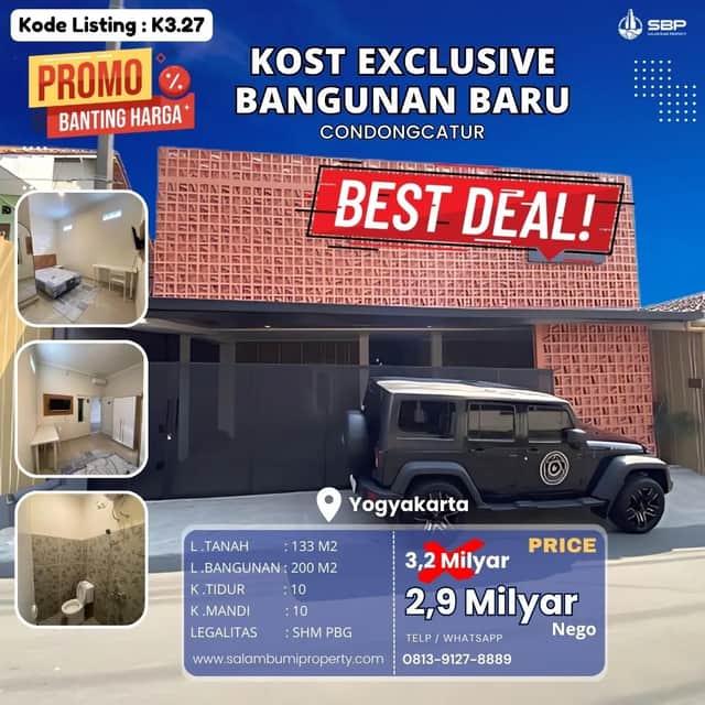Kost Eksklusif 11 Kamar Full Furnish di Condongcatur, Dekat Kampus UPN & Pakuwon Mall