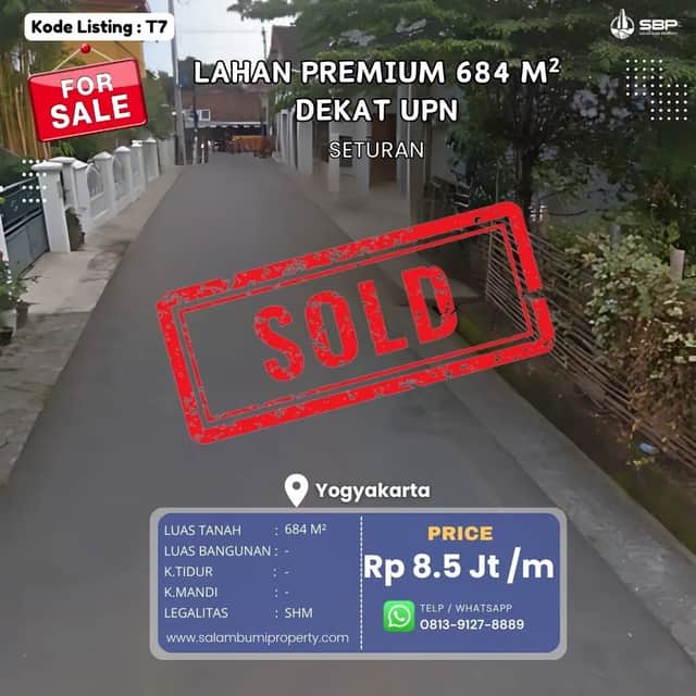Tanah Luas 18x38 Seturan, Dekat UPN dan Ambarukmo Plaza, Cocok untuk Kost Eksklusif