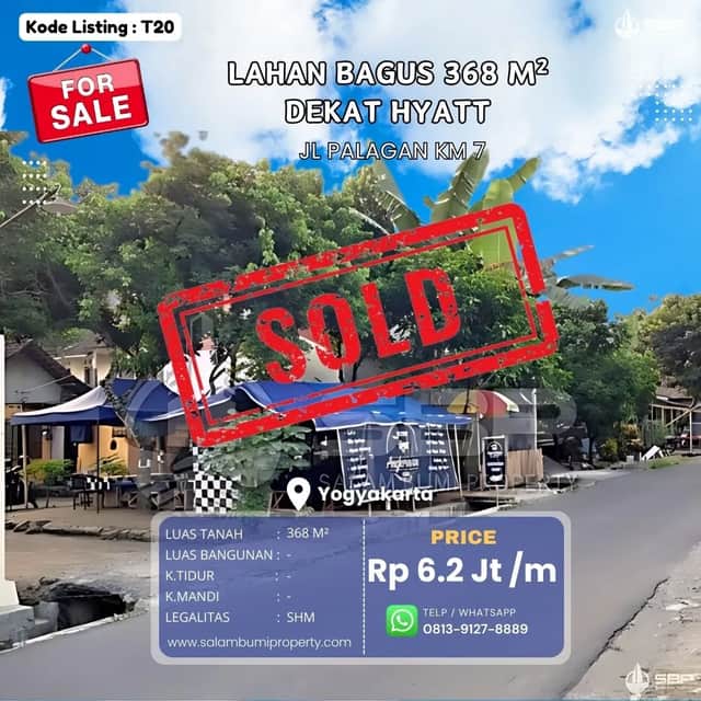 Tanah Strategis SHMP 368m² di Jongke Belakang Hyatt, Jalan Palagan Km 7, Dekat UGM