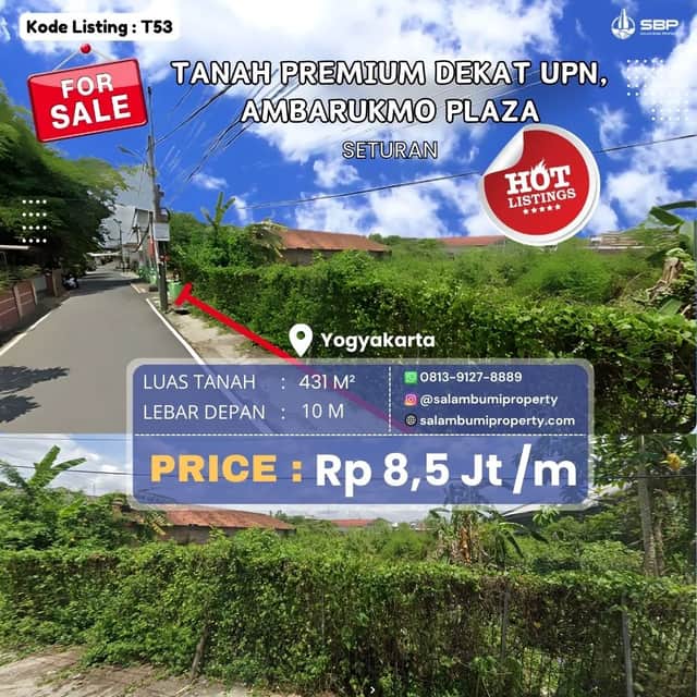 Tanah Premium 431 m² di Seturan, Dekat UPN — Investasi Kost Eksklusif yang Menguntungkan!