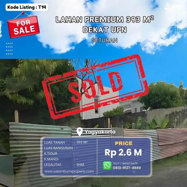 Tanah Murah di Seturan 393m² SHM - Dekat UPN, Amikom, Amplaz, Harga di Bawah Pasar!