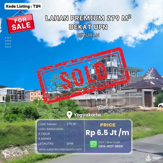 SHMP 279m² Tanah Ideal untuk Kost Eksklusif, Timur UPN Seturan dalam Ringroad