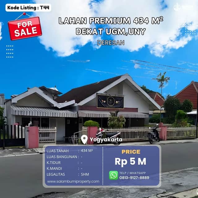 Tanah + Bangunan di Lokasi Strategis Gejayan, Sleman | LT 434m² LB 185m²