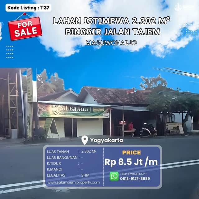 Tanah Pekarangan 2 Muka 2302m² di Pinggir Jalan Raya Tajem, Dekat Jogja Bay, Maguwo