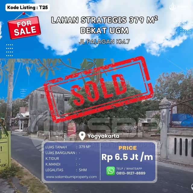 Tanah Hook SHMP 379m² Pinggir Jalan Aspal Palagan Km 7, Dekat UGM & Fasum