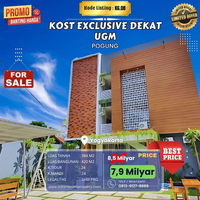 Kost Eksklusif 24 Kamar di Pogung, Dekat UGM - Investasi Menjanjikan!