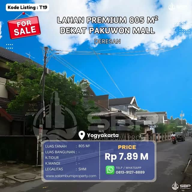 SHMP 805m² di Gejayan, Dalam Ringroad, Jalan Lebar 6m, Aspal, Lokasi Strategis!