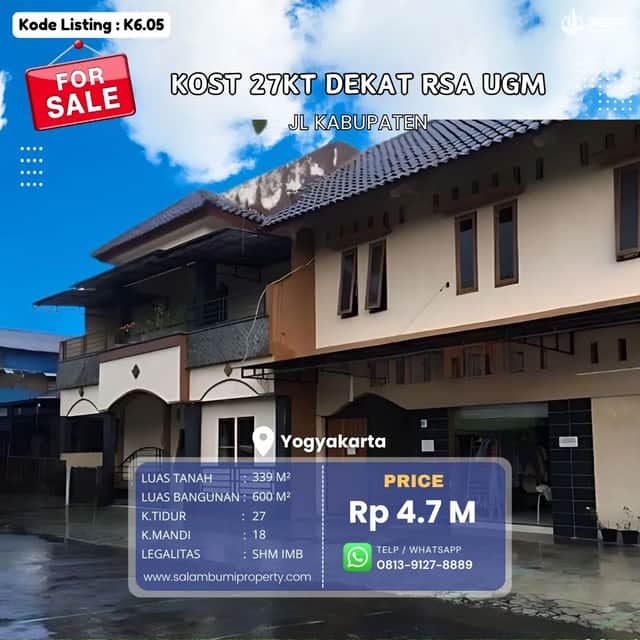 Kesempatan Emas! Kost Strategis 27 Kamar, Harga Spesial 4,3M Nego!