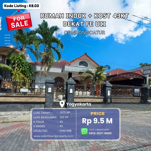 Rumah Induk + 43 Kamar Kost di Condongcatur, Dekat UPN dengan Kolam Renang