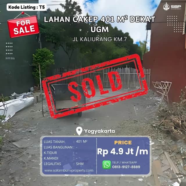 Lahan Strategis 401m² Cocok untuk Kost Eksklusif di Jl. Kaliurang Km 7 Dekat UGM