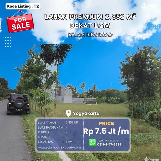 Tanah SHM Pekarangan 2.852m² Strategis Dekat Ring Road & UGM - Kesempatan Emas Investasi!