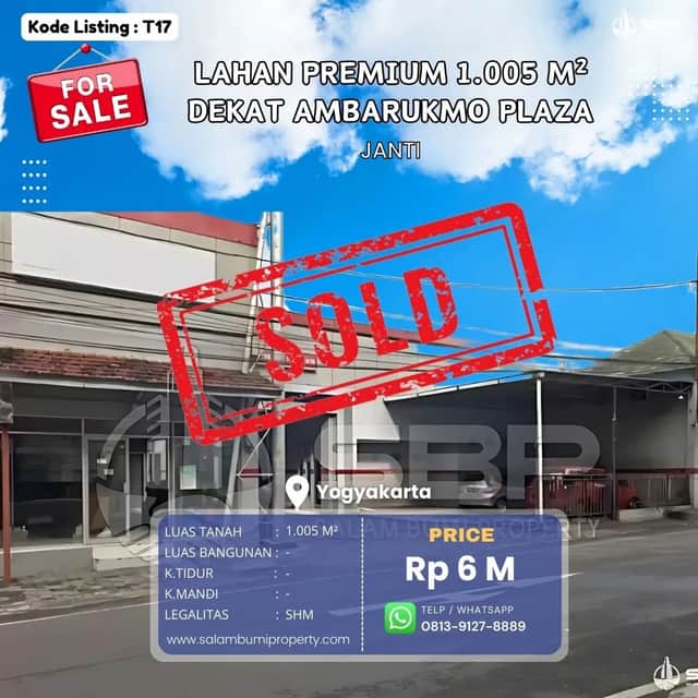 Tanah 1.005m² Bonus Ruang Usaha di Pinggir Jalan Raya, Dekat Ambarukmo Plaza, Ideal untuk Kost Eksklusif