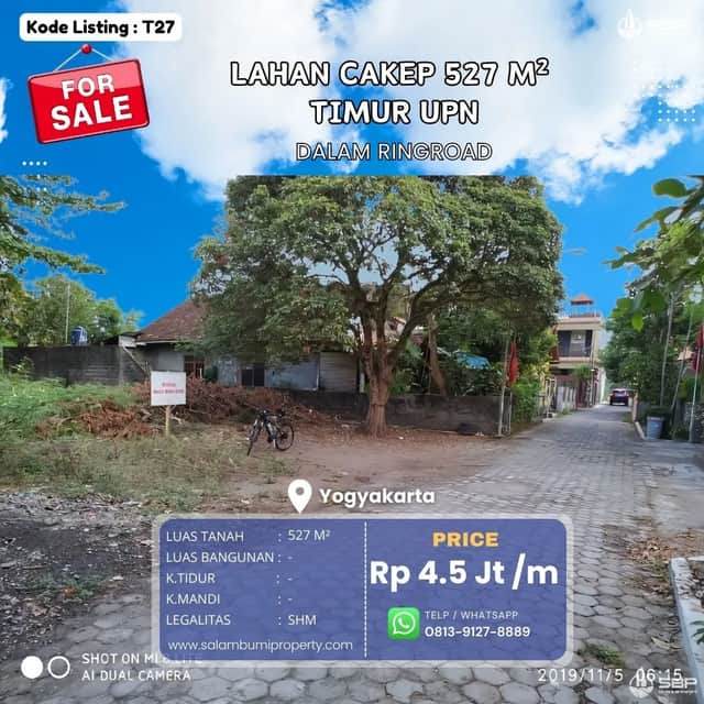Tanah SHMP 527m² Lebar Depan 20m Dekat UPN, Ideal untuk Kost Eksklusif