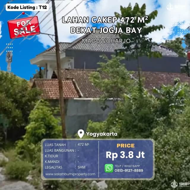SHMP 472m² Mangku Jalan Dekat UNRIYO, Jogja Bay, Stadion Maguwo — Cocok untuk Investasi & Hunian