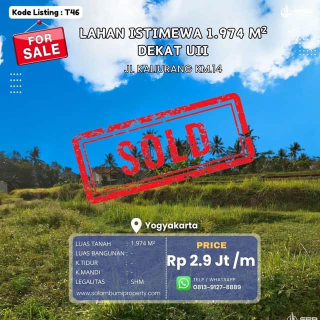 Tanah Strategis 1974m² Dekat Fakultas Teknik UII — Cocok untuk Kost Eksklusif