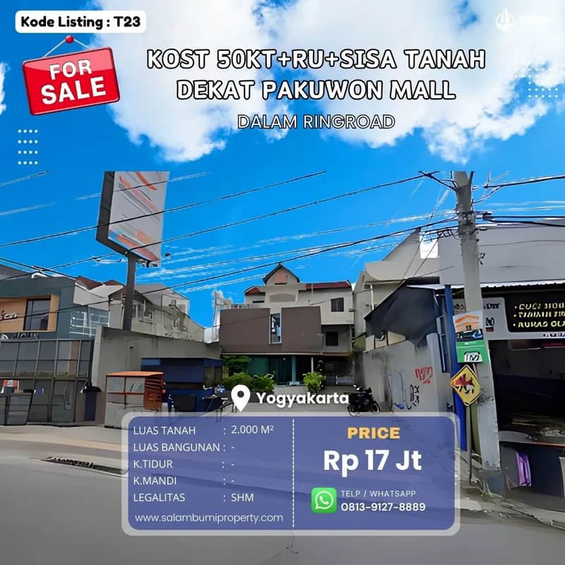 SHMP 2000m² Pinggir Jalan Utama Seturan Raya Bonus 50 Kamar Kost 1