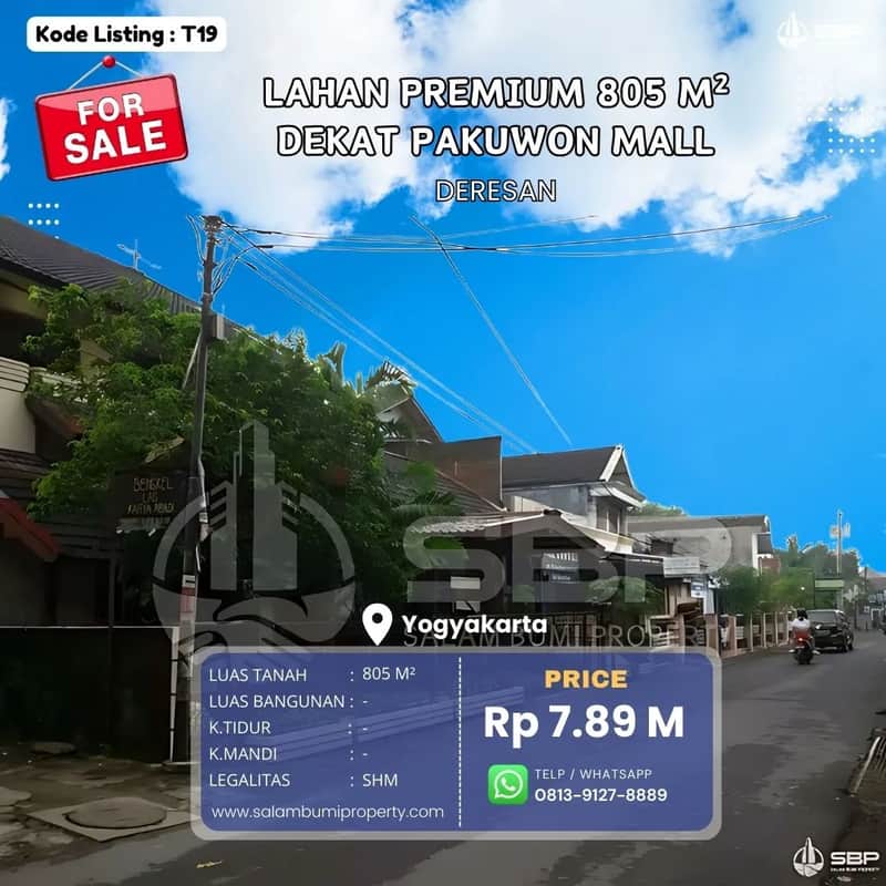 SHMP 805m² di Gejayan, Dalam Ringroad, Jalan Lebar 6m, Aspal, Lokasi Strategis! 1