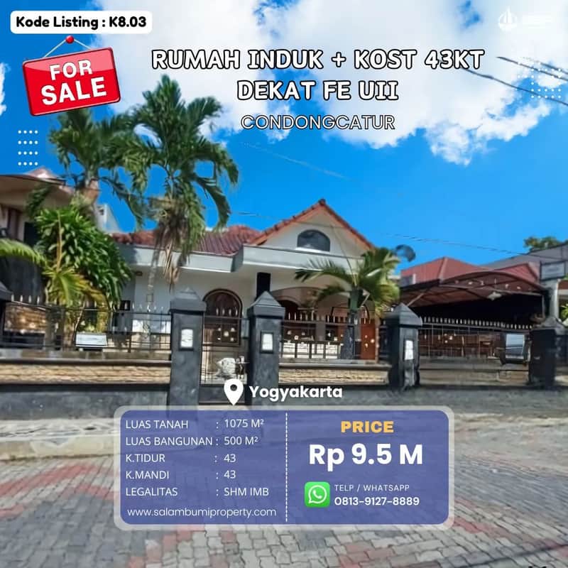 Rumah Induk + 43 Kamar Kost di Condongcatur, Dekat UPN dengan Kolam Renang 1