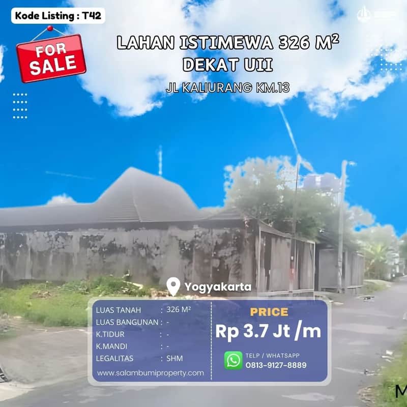 Tanah Strategis di Jl Kaliurang Km 14 Dekat UII 1