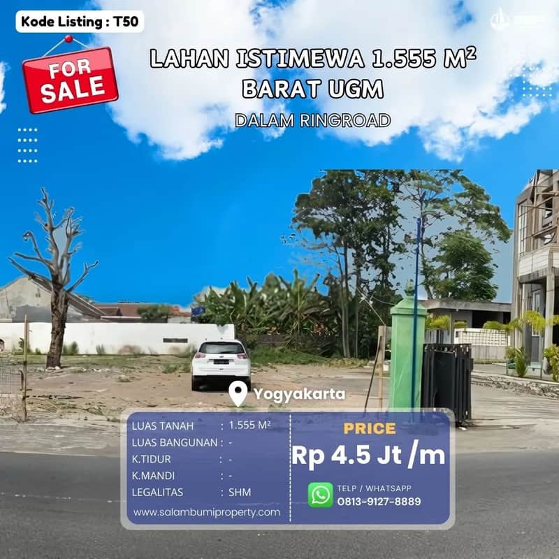 Tanah Strategis HOEK 2 Muka Barat UGM - Jl. Jambon, Yogyakarta - Lokasi Premium, Harga Menarik! 1